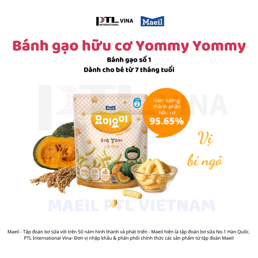 Bánh gạo ăn dặm Organic Yummy Yummy Yellow Stage 1 vị Bí ngô 25g