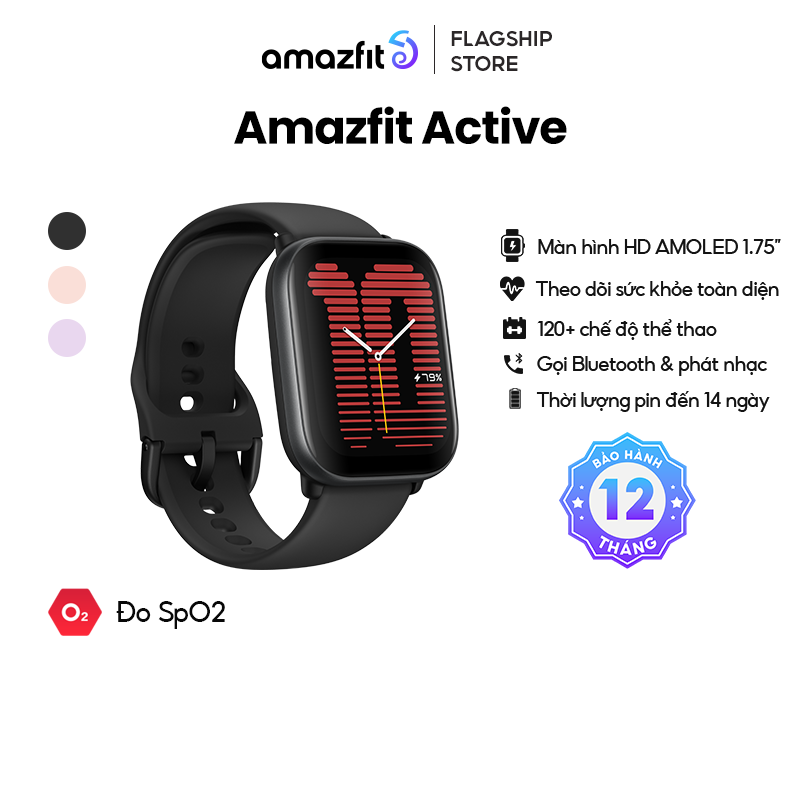 Đồng hồ thông minh Amazfit Active - Nghe gọi Bluetooth & phát nhạc - Thiết kế thời trang - Hàng Chính Hãng - Bảo hành 12 tháng