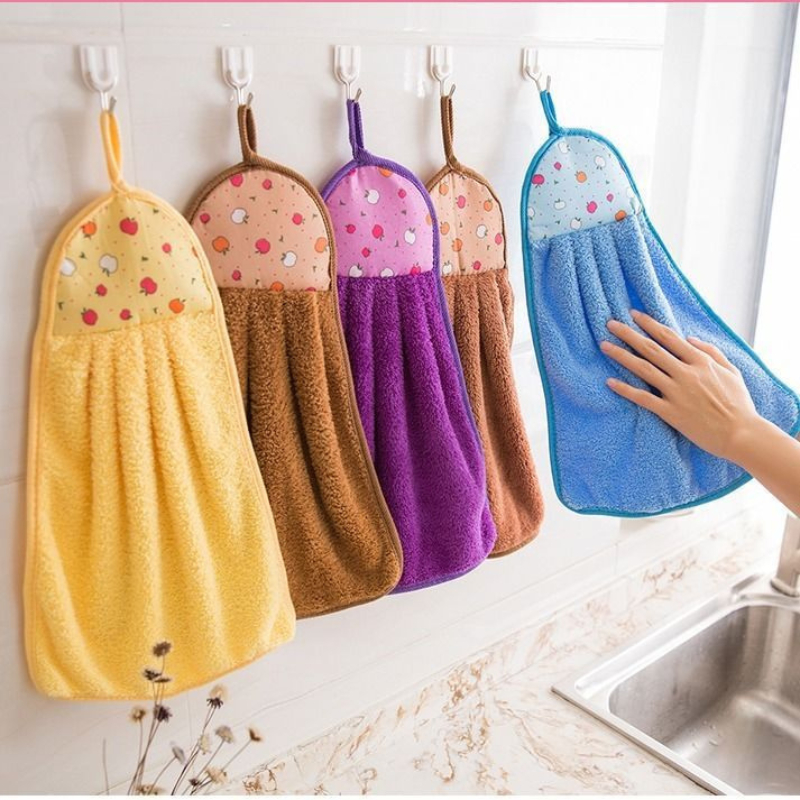 Khăn Lau Tay Có Móc Treo Dùng Trong Nhà Bếp, Khăn Lau Tay Bếp Vải Cotton Mềm Mại Siêu Thấm Hút Giao Màu Ngẫu Nhiên - 5