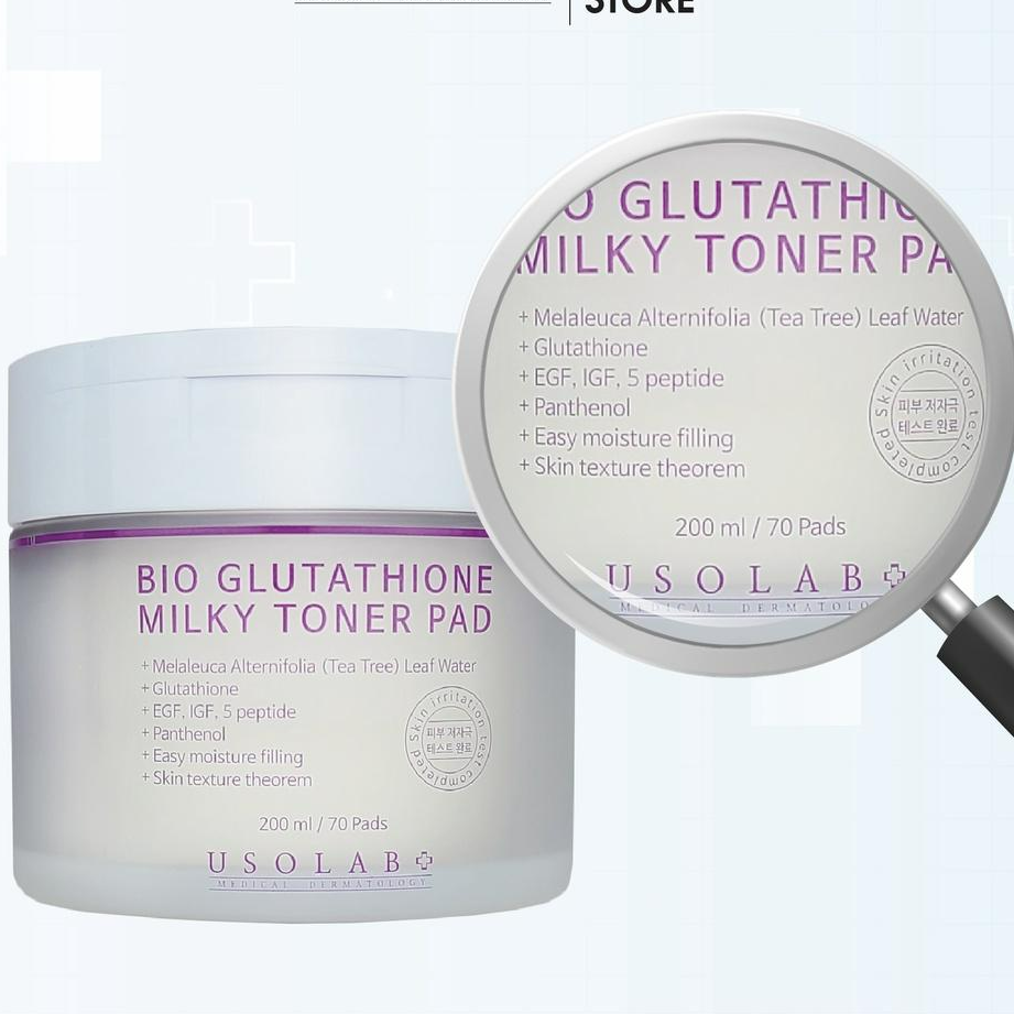 Toner Pad trắng da, thu nhỏ lỗ chân lông Usolab Bio Glutathione MilkyToner Pad 200ml 70 Miếng