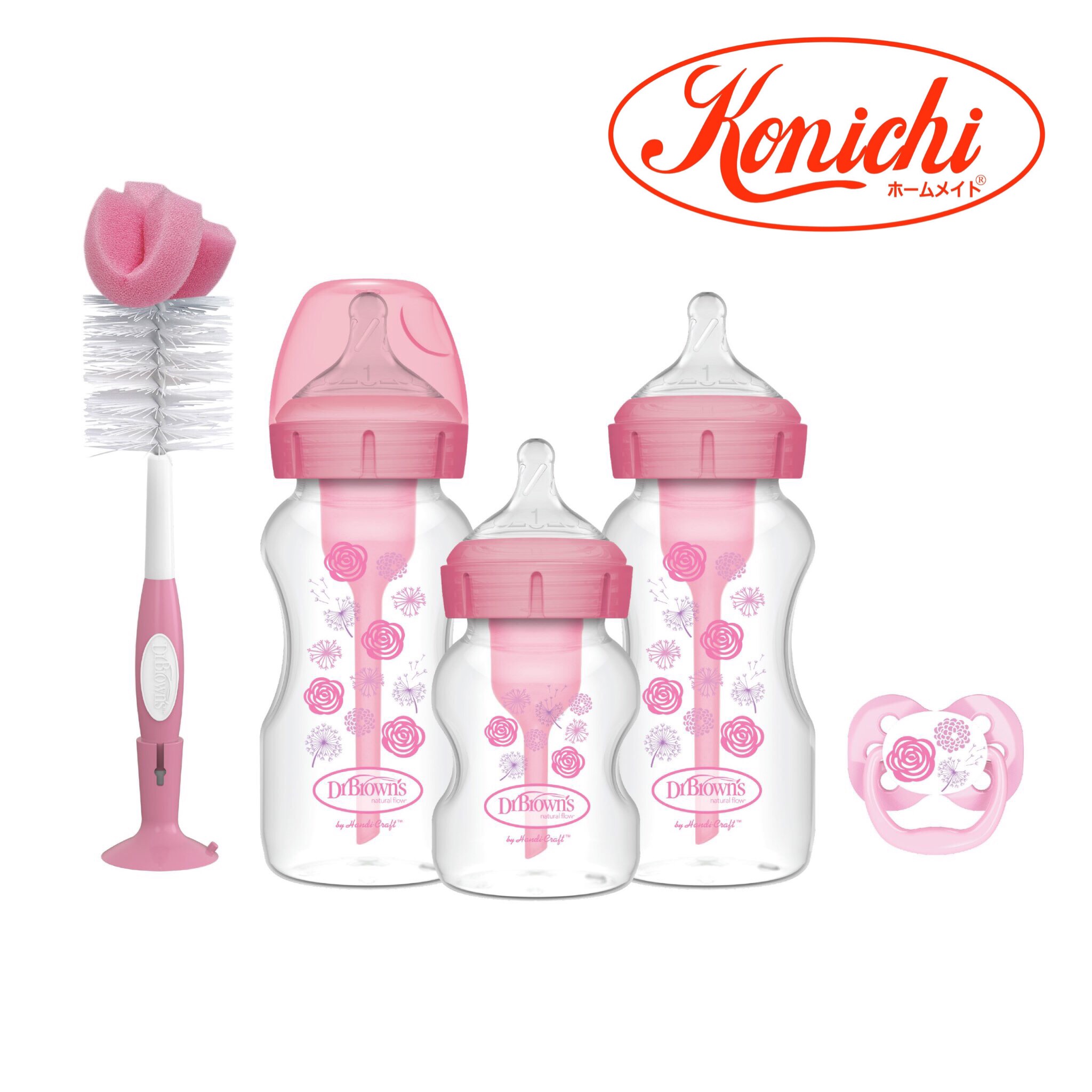 Bộ quà tặng gồm 3 bình sữa cổ rộng , 1 ty ngậm 0-6m+ và 1 cọ bình sữa