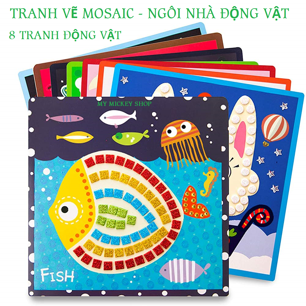 ĐỒ CHƠI THỦ CÔNG THẺ FLASHCARD BÉ TẬP DÁN DIY MOSAIC PAINTING - NGÔI NHÀ ĐỘNG VẬT ANIMALS HOMELAND