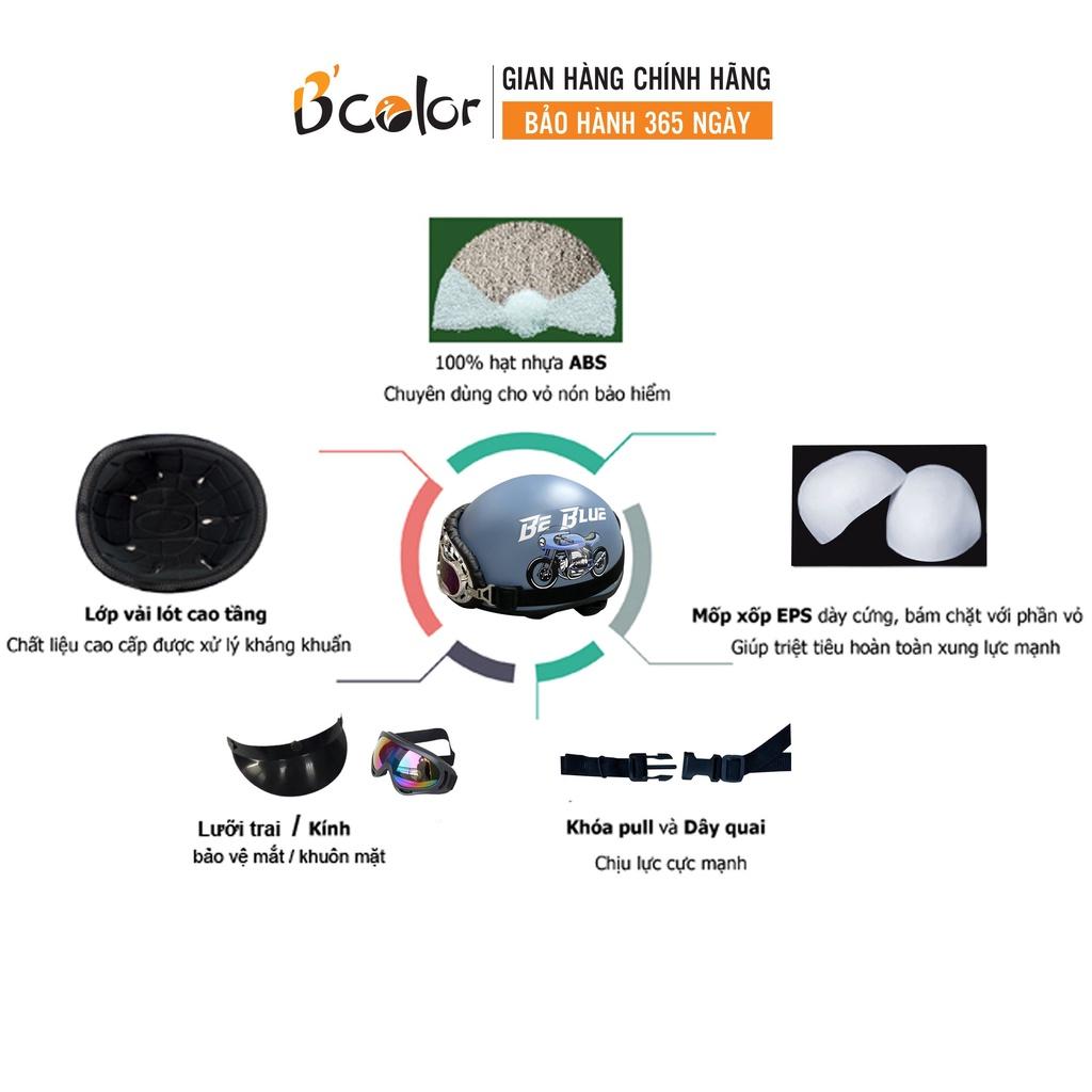 Mũ Bảo Hiểm Nửa Đầu Màu Xanh Họa Tiết Hình Xe Máy Kèm Lưỡi Trai Chính Hãng B'COLOR