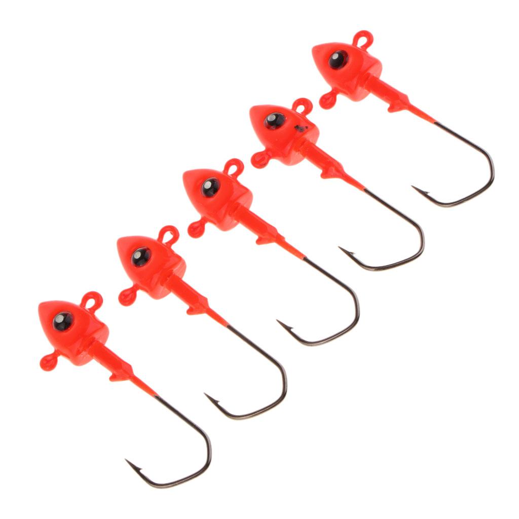 5pcs Jig Head Fishing Hooks Lure Weighted and Fast Sinking Red 5cm/7g