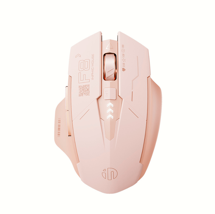 Chuột INPHIC F8 không dây kết nối chip USB 2.4G thiết kế gaming với màu hồng trà sữa dành cho các game thủ-HT