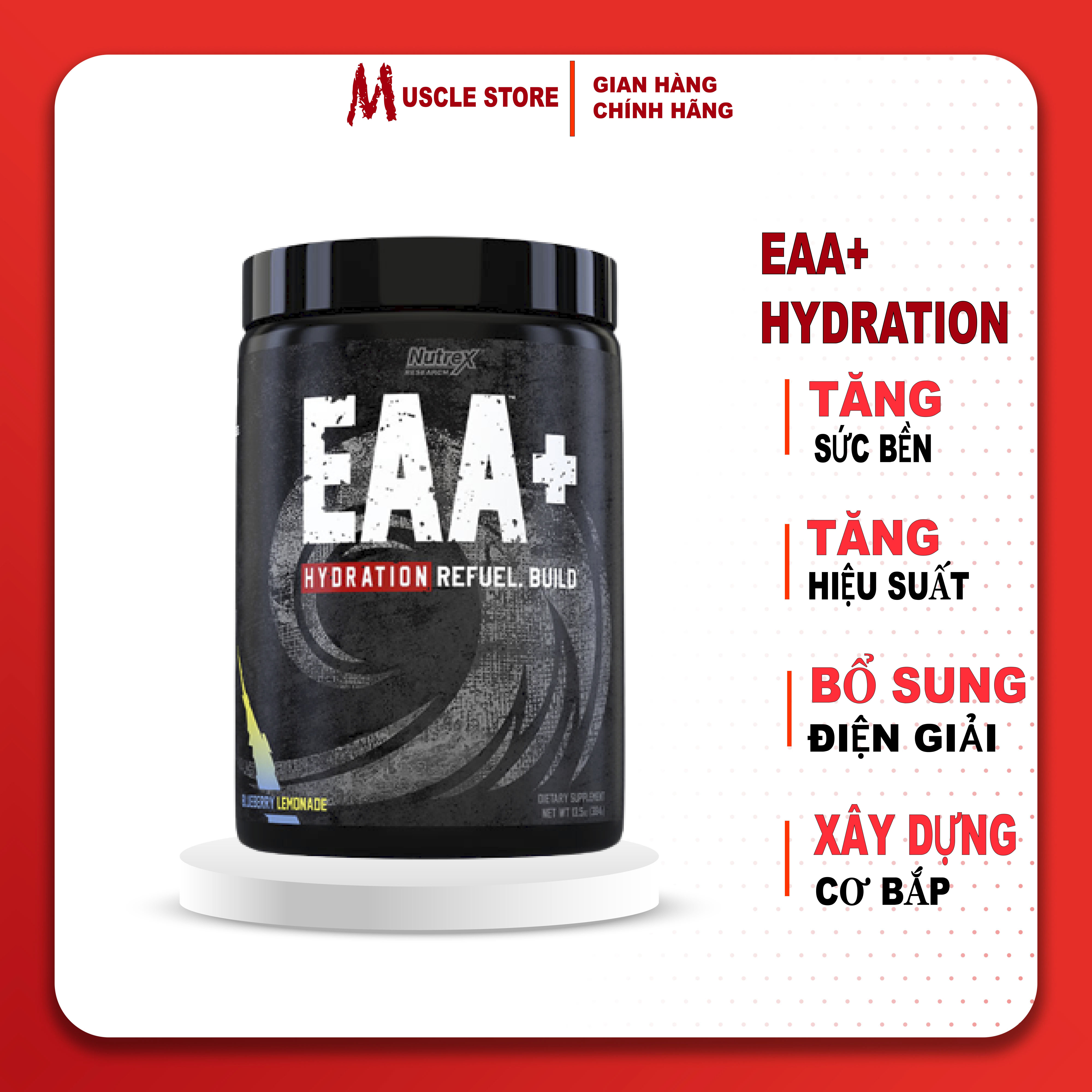 EAA+ Hydration - Nutrex (30Liều), Phục Hồi, Tăng Cơ, Sức Mạnh, Sức Bền, 8G EAA + BCAA + 1.5G Chất Điện Giải