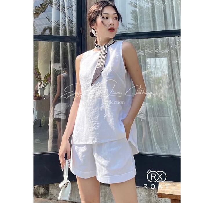 Bộ đồ linen sát nách dáng yếm trẻ trung, thời trang phong cách trẻ
