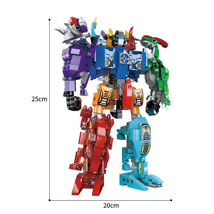 Hộp 6 bộ đồ chơi lắp ráp Robot biến hình - Khủng long (553 chi tiết) Qman 1414