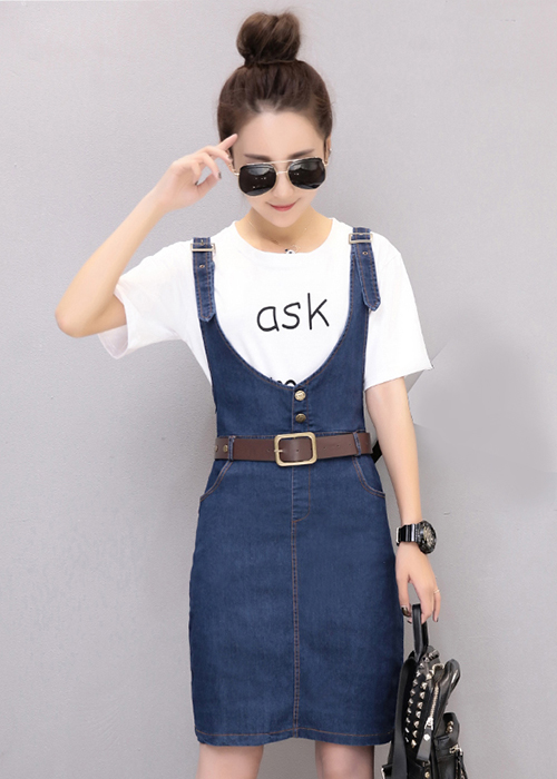 Đầm Yếm Jean Nữ Nút Cài Xẻ Tà Thời Trang