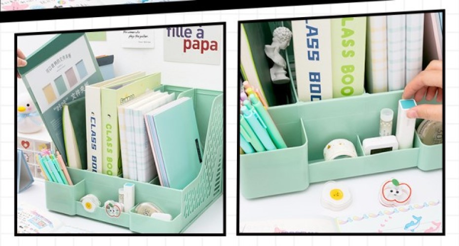 [Có sẵn][Tặng sticker]Khay đựng hồ sơ 4 ngăn size 32.5x30.5x26 cm kèm ống cắm bút