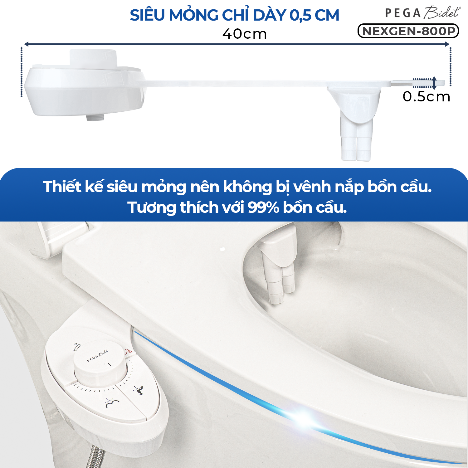 Vòi Xịt Rửa Vệ Sinh Thông Minh PEGA Bidet NEXGEN-800P Thế Hệ Mới, 2 Vòi Rửa Có Chức Năng Chuyên Dụng Cho Nữ, Dễ Lắp Đặt, Rất cần cho Trẻ Em, Người Già và Phụ Nữ Mang Thai - Thương Hiệu Mỹ