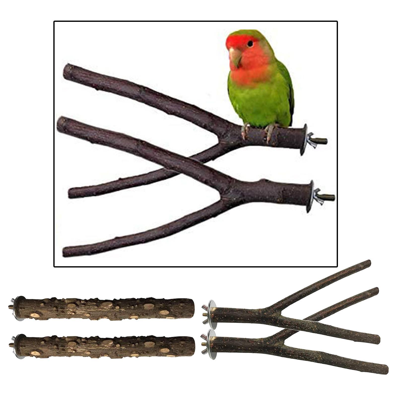 4 Pack Wooden Hanging Parrot Bird Stand Tree Branch Toys Perch Standing
