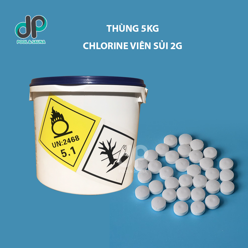 5KG TCCA VIÊN NÉN 2G -  Thùng 5 kg Clorine viên dạng sủi xử lý nước hồ bơi, Khử trùng sát khuẩn, phòng dịch tốt