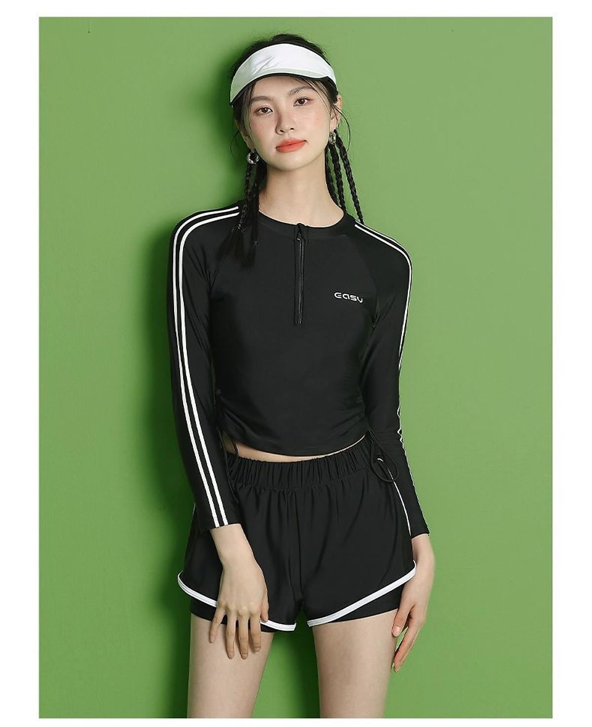 Bikini đồ bơi nữ kín đáo đồ bơi nữ tay dài-quần đùi - Đen