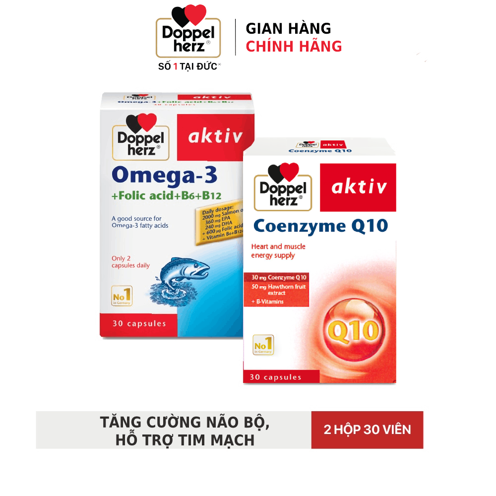 Bộ đôi tăng cường sức khỏe não bộ và tim mạch Doppelherz Omega 3 + Coenzyme Q10