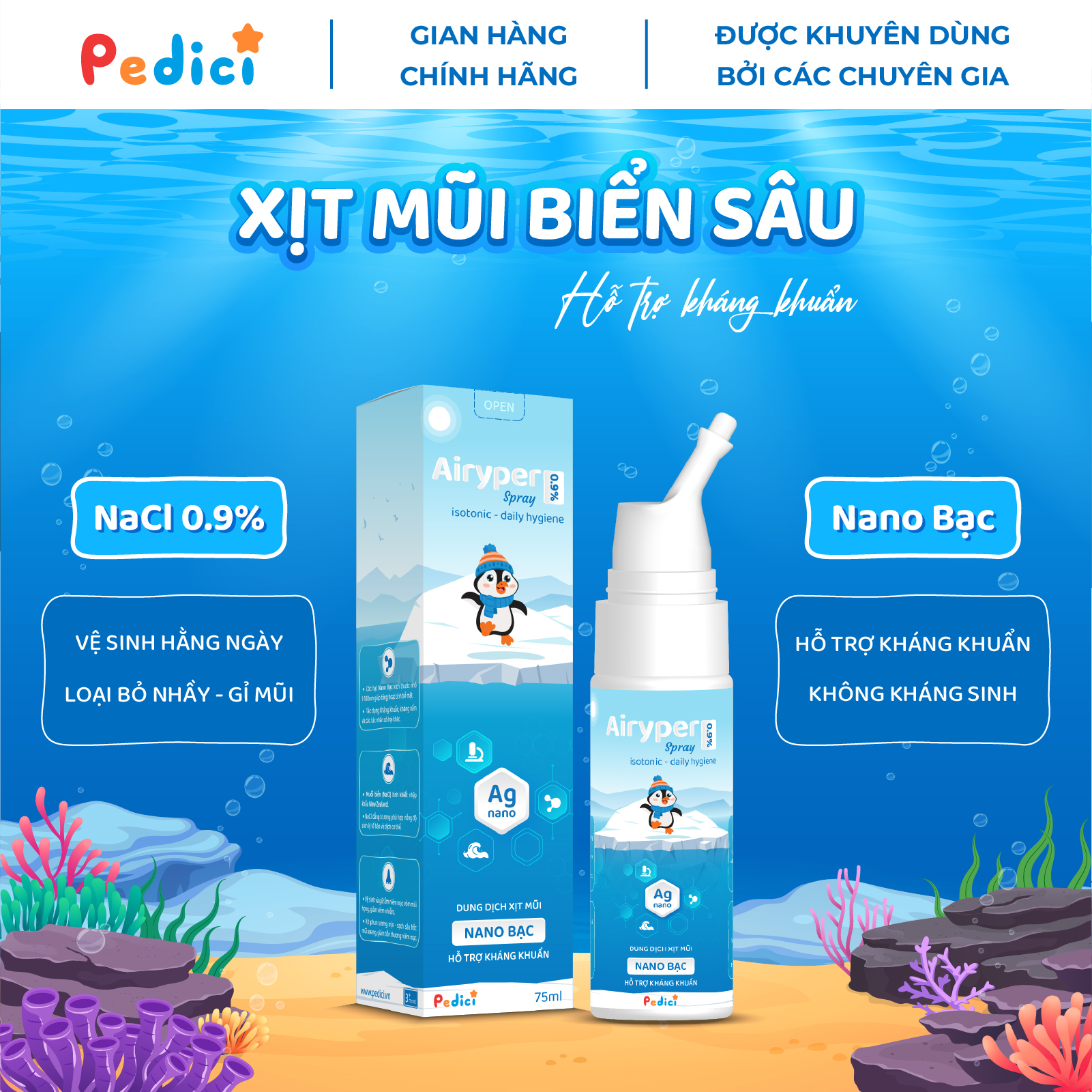 Xịt mũi Airyper Spray 0.9% - Hỗ trợ kháng khuẩn Nano Bạc