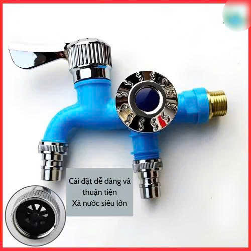 Vòi Nước Chia 2 Đầu Inox – Vòi Đôi Van Cổng Xả Thông Minh Chống Rò Rỉ