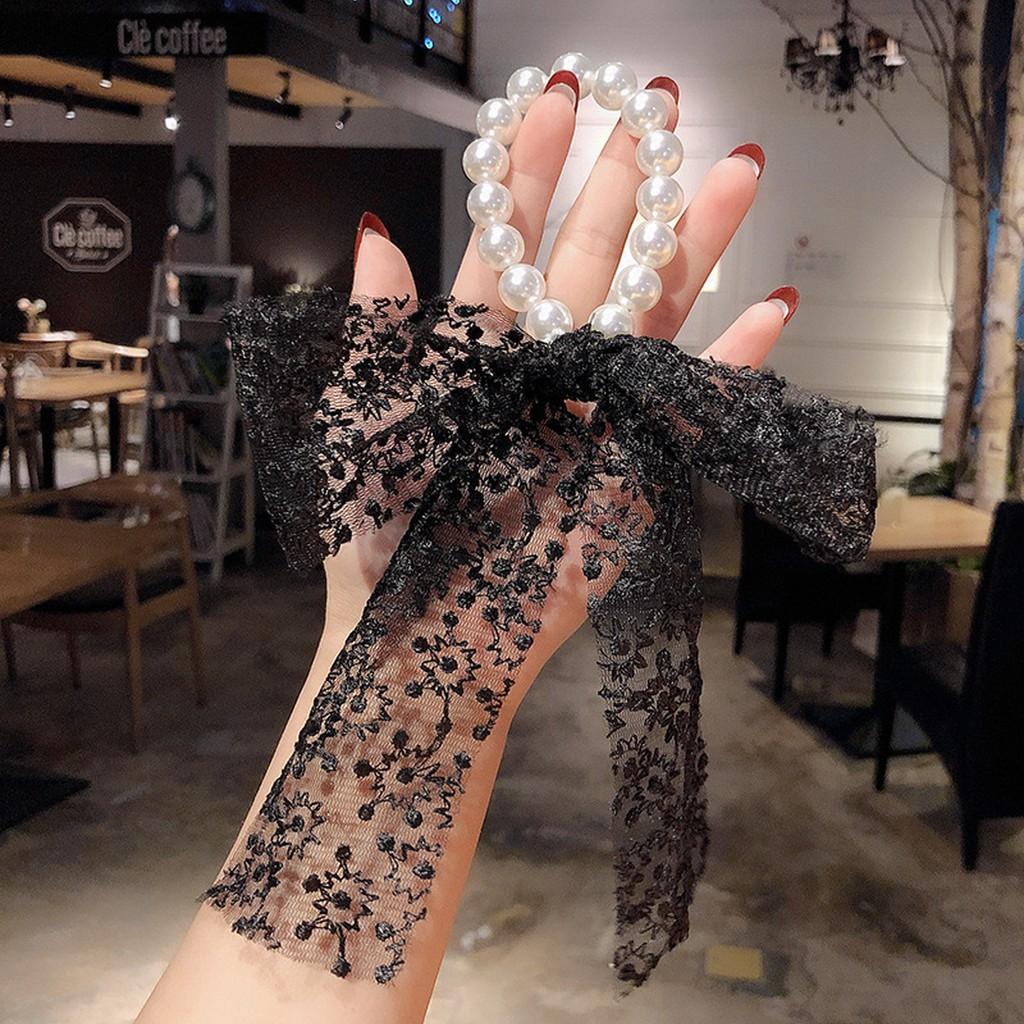 Mới về Cột tóc vòng ngọc trai giả phối nơ ren sang trọng Phong cách Hàn Quốc Tatitava