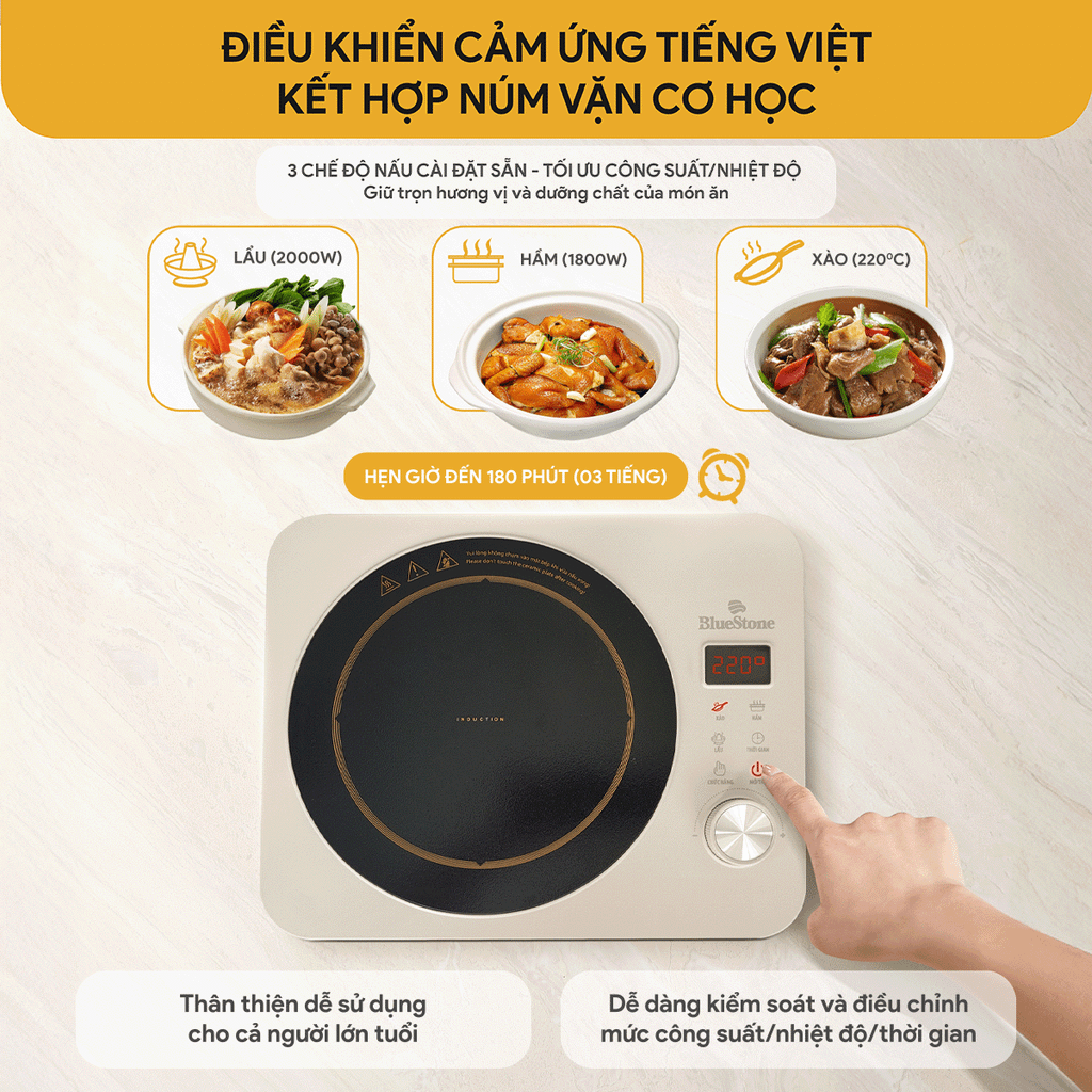 Bếp từ đơn BlueStone ICB-6618 2000W - Hàng chính hãng