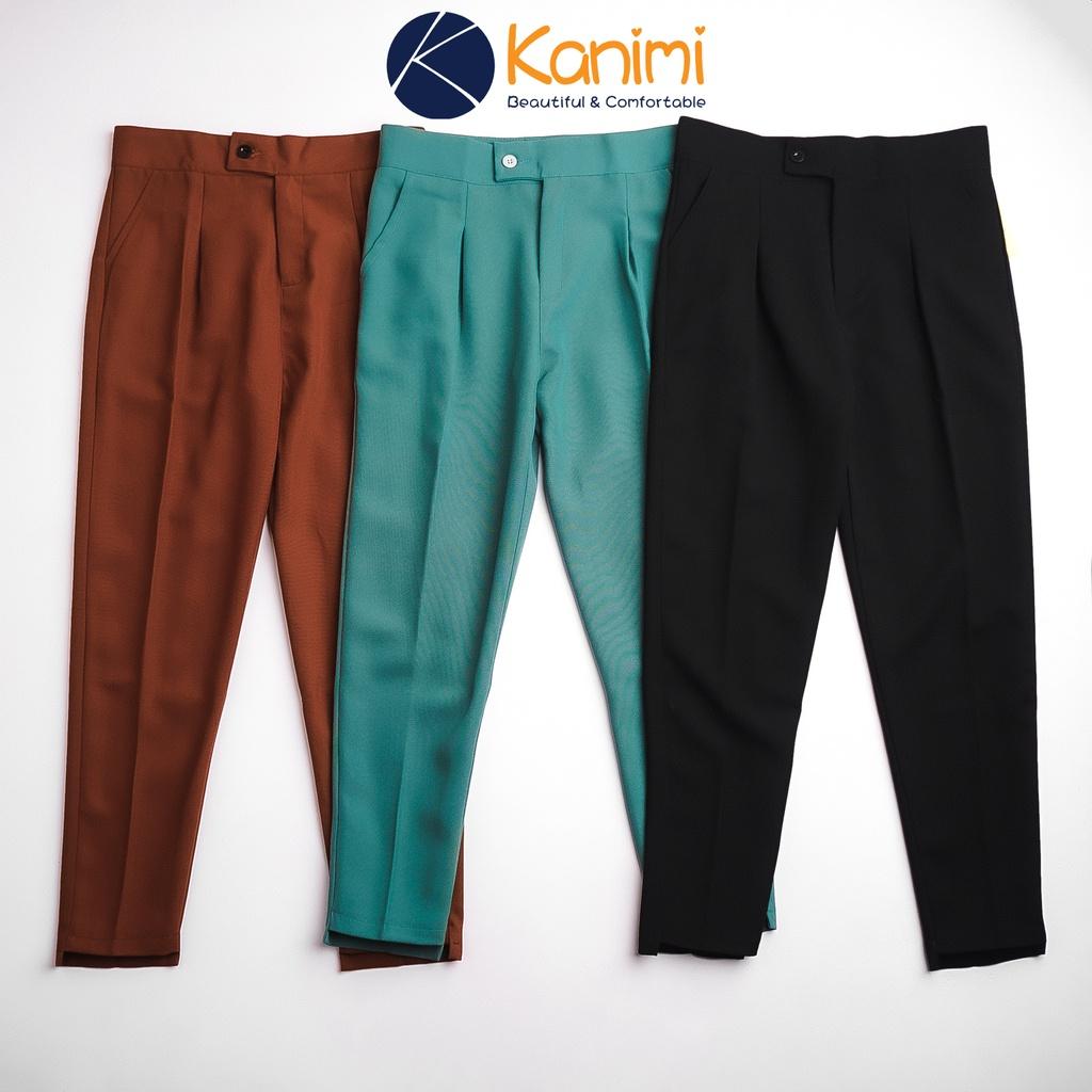 Quần baggy công sở nữ cạp cao cúc lệch siêu tôn dáng Kanimi