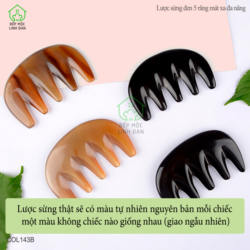 Lược Sừng Đen Răng Thưa (Size: S-9cm) Mát Xa Giúp Lưu Thông Khí Huyết [COL143B]