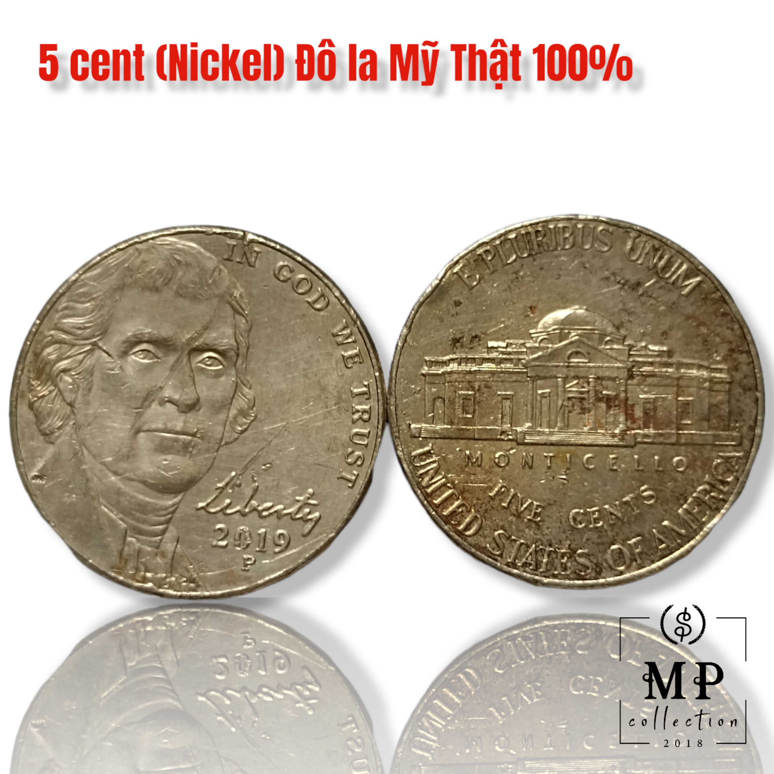 Đồng Xu sưu tầm 5 cent (Nickel) Đô la Mỹ Thật 100%