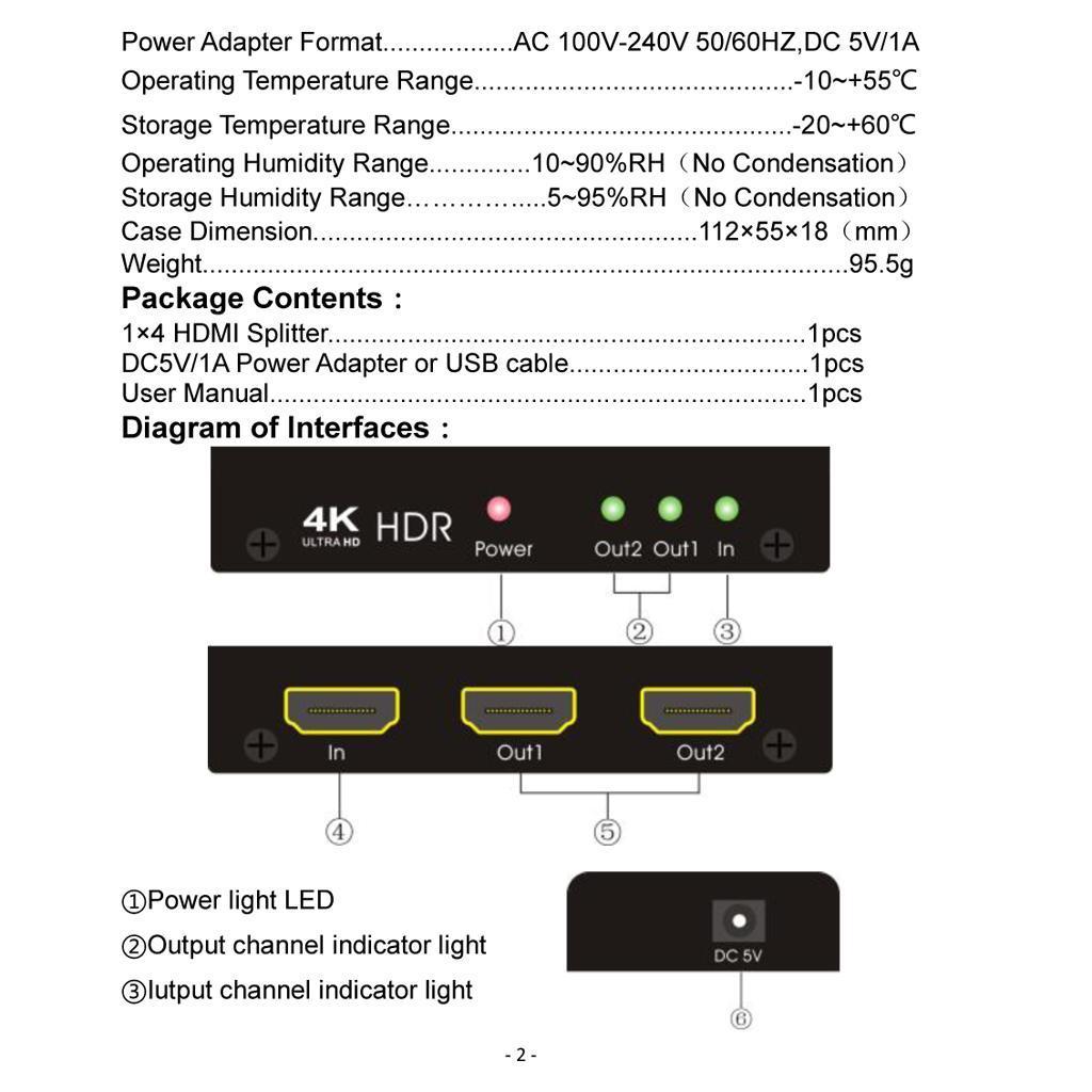 1x2 4K 1080P HUB 3D HDMI Splitter Amplifier Switcher For HDTV PC PS3 DVD