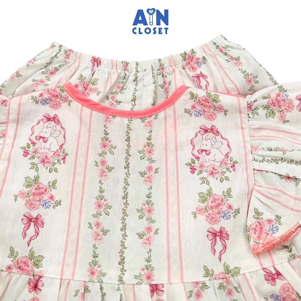 Bộ quần áo Ngắn bé gái họa tiết Kẻ Thỏ Hồng Cotton - AICDBGWANDAL - AIN Closet