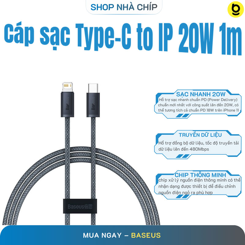 Cáp sạc nhanh Baseus Dynamic Series Type C to IP PD 20W dùng cho iPhon/iPa siêu bền - Hàng chính hãng