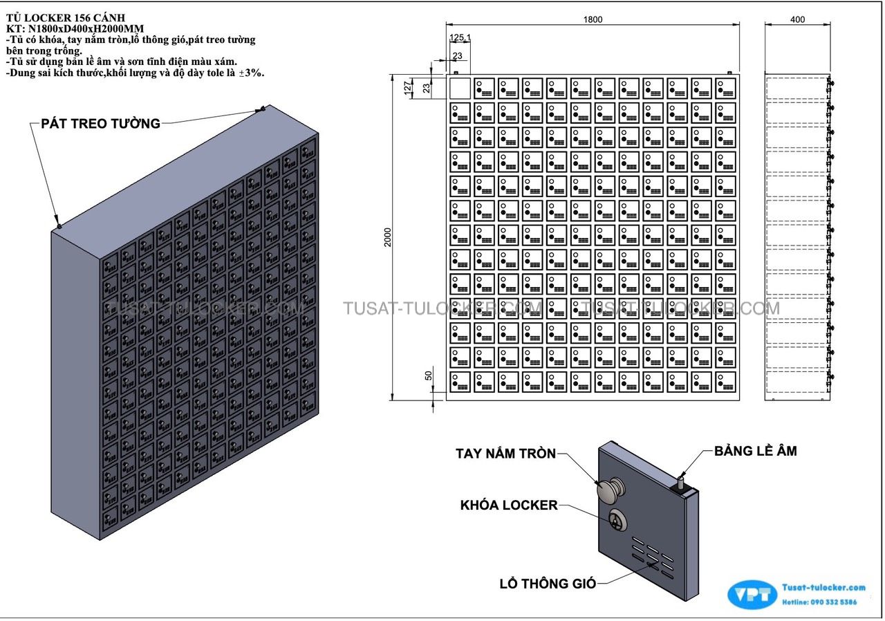 Tủ Locker Để Điện Thoại 156 Ngăn VPT-156ĐT, Tủ Sắt Để Điện Thoại