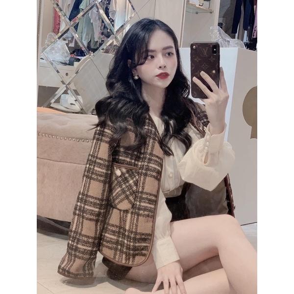 Áo khoác dạ tweed nâu tây hàng chuẩn SDD