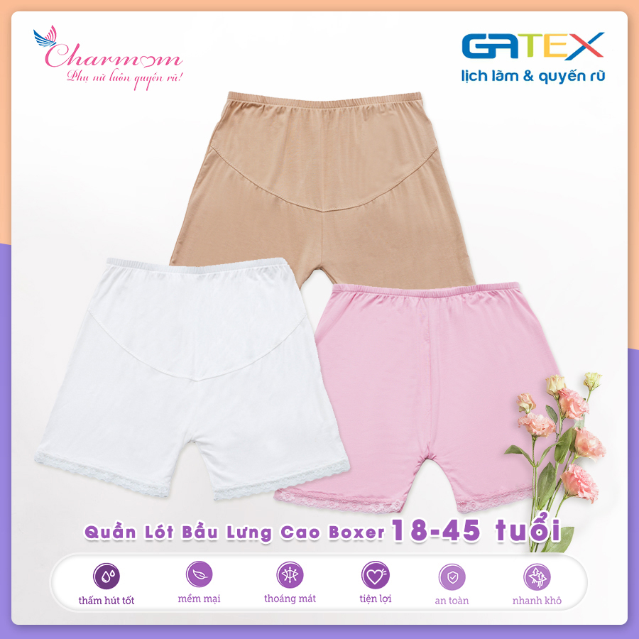 [Đồ lót cho mẹ bầu] Áo Ngực Bầu Và Quần Lót Bầu Lưng Cao Boxer GATEX Cotton Cao Cấp Charm Mum