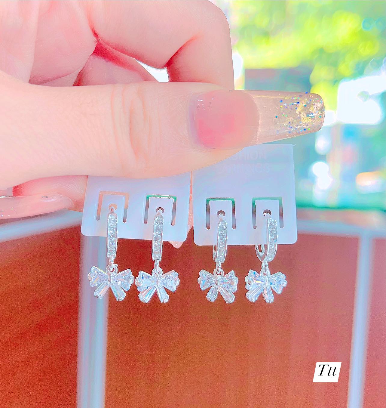 Bông tai bạc nơ đá chất liệu bằng bạc s925 MS065e