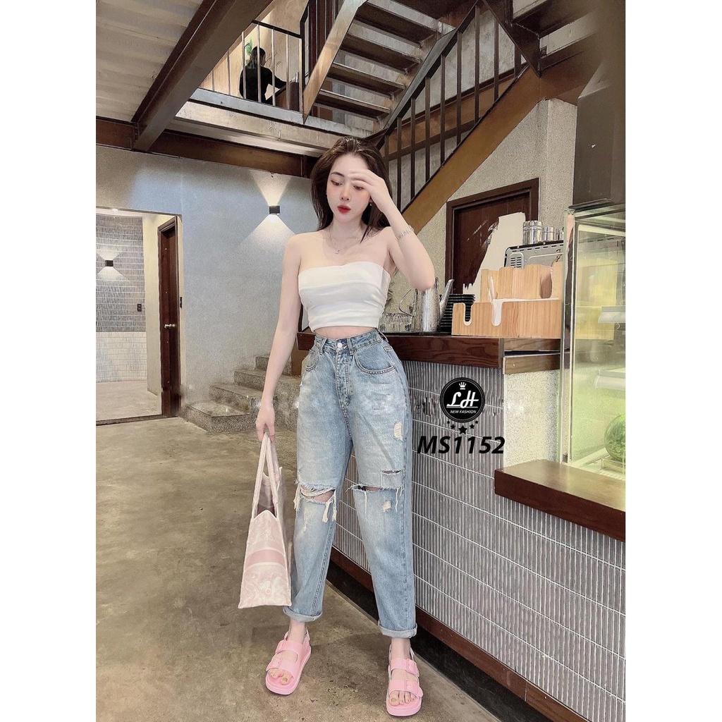 Quần bò baggy màu xanh rách to nữa ống ngang gối cực xịn cho nàng Lê Huy fashion Ms 11258