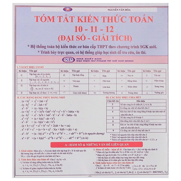 Tóm Tắt Kiến Thức Toán 10-11-12 - Đại Số - Giải Tích