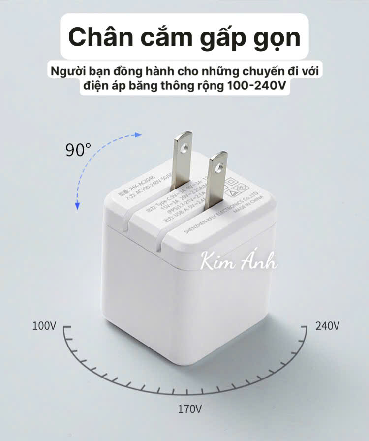 Củ sạc xuất Nhật GaN 45W KFLY ( JHX-AC2048) đạt chứng nhận PSE tiêu chuẩn Nhật Bản, Kim Ánh cho dùng thử 30 ngày, bảo hành hàng chính hãng 12 tháng