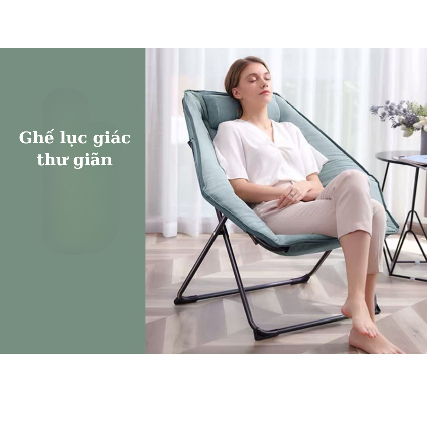 Ghế Sofa Lười Tựa Lưng Gấp Gọn, Ghế Thư Giãn KHUNG THÉP Chịu Lực Tốt Có Gối Tựa Đầu Thoải Mái  ( có ảnh thật sản phẩm )