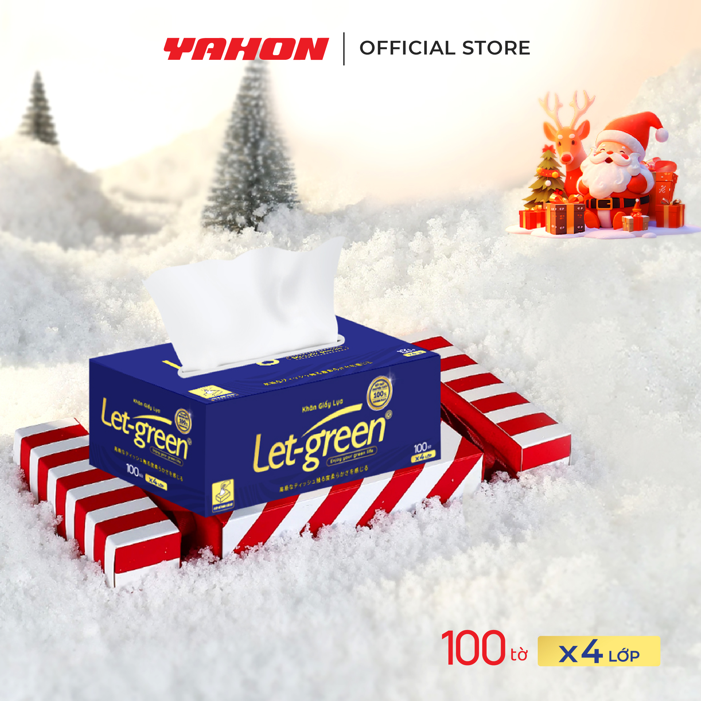 Khăn Giấy Lụa 4 Lớp LET-GREEN 100 Tờ/Hộp, 4 Lớp/Tờ | 100% Bột Giấy Nguyên Thủy