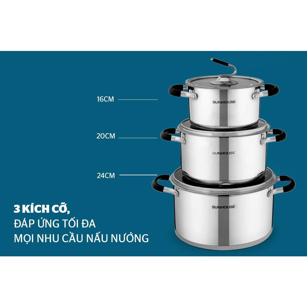 Bộ 3 nồi inox 5 đáy SUNHOUSE SH891