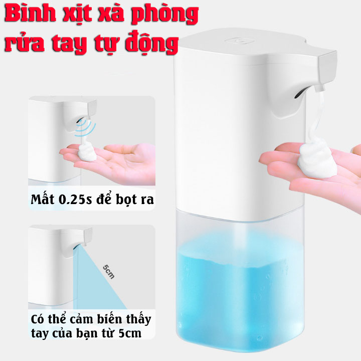 Bình xịt xà phòng rửa tay tự động cảm biến hồng ngoại , Tặng kèm 1 Cục x à bông tạo bọt an toàn