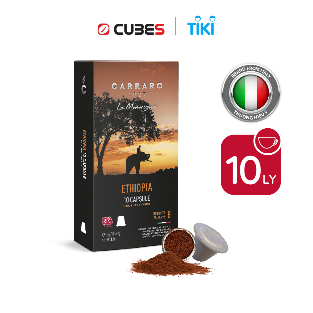 Cà phê viên nén Carraro Single Origin Ethiopia Aluminum mới - Tương thích với máy capsule Nespresso