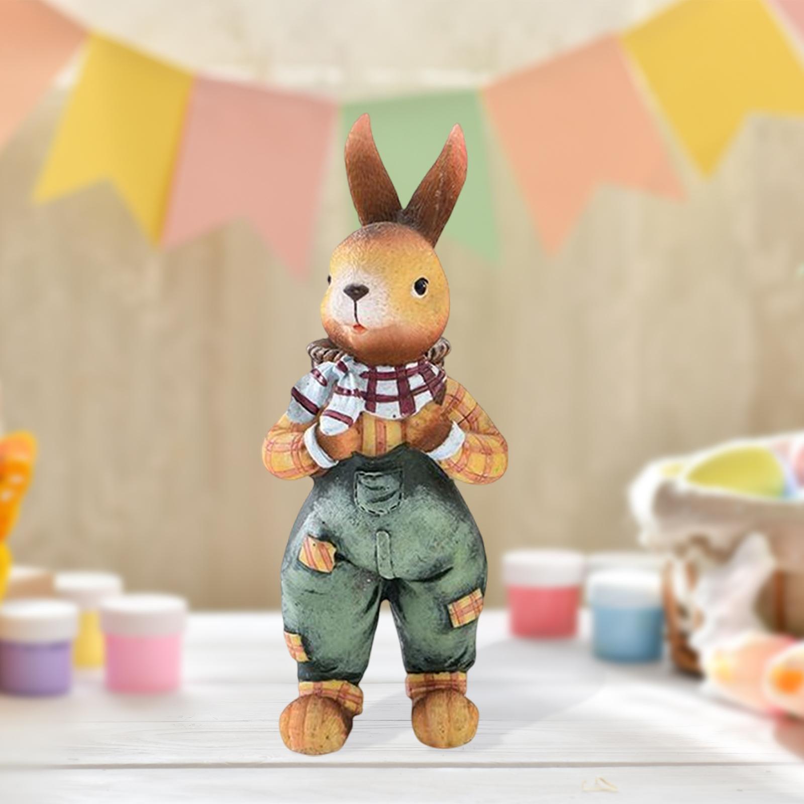 Bunny Figurine Desktop Resin Craft Ornament Rabbit Statue Home Decoration