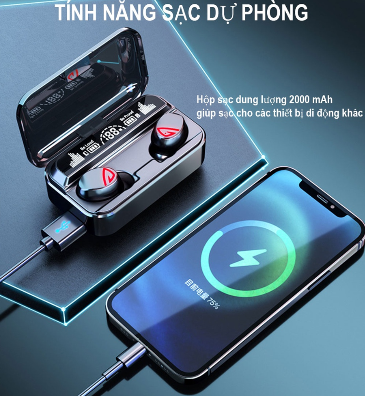 Tai nghe bluetooth gaming S10, cảm ứng, hỗ trợ đàm thoại, nghe nhạc, kiêm sạc dự phòng 2200mAh - Hàng Chính Hãng