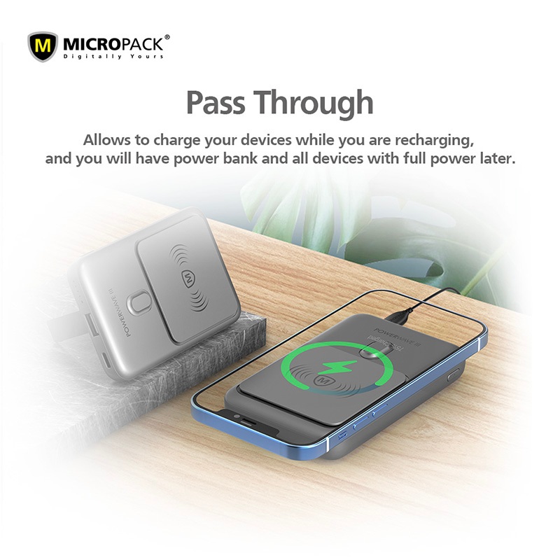 Pin Sạc Dự Phòng Không Dây MicroPack POWER WAVE III WPB-1015M Dung Lượng 10000mAh Công Suất PD 22.5W Không Dây 15W Hàng Chính Hãng