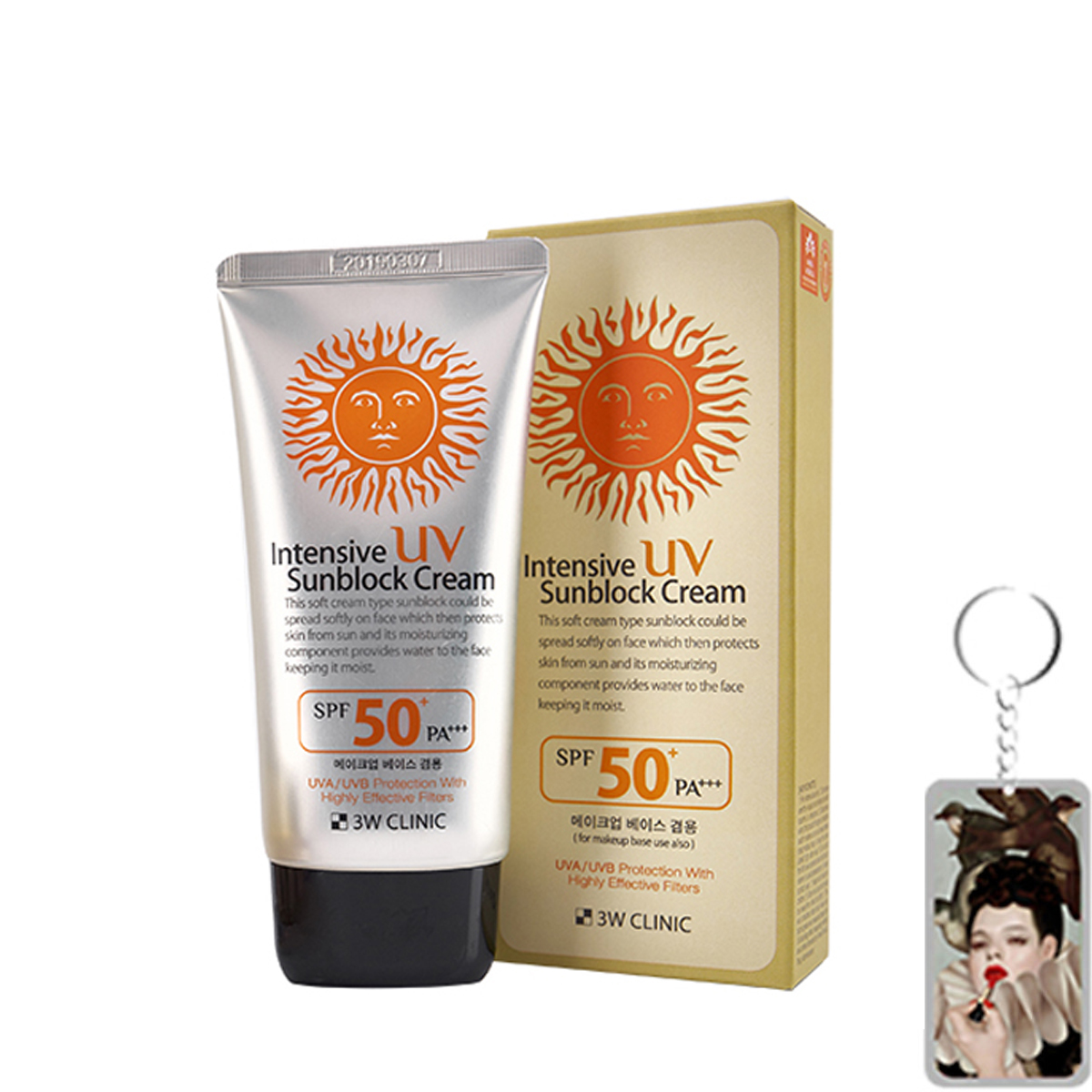 Kem chống nắng 3W Clinic Intensive UV Sunblock Cream SPF 50 Pa+++ Hàn Quốc 70ml + tặng móc khóa