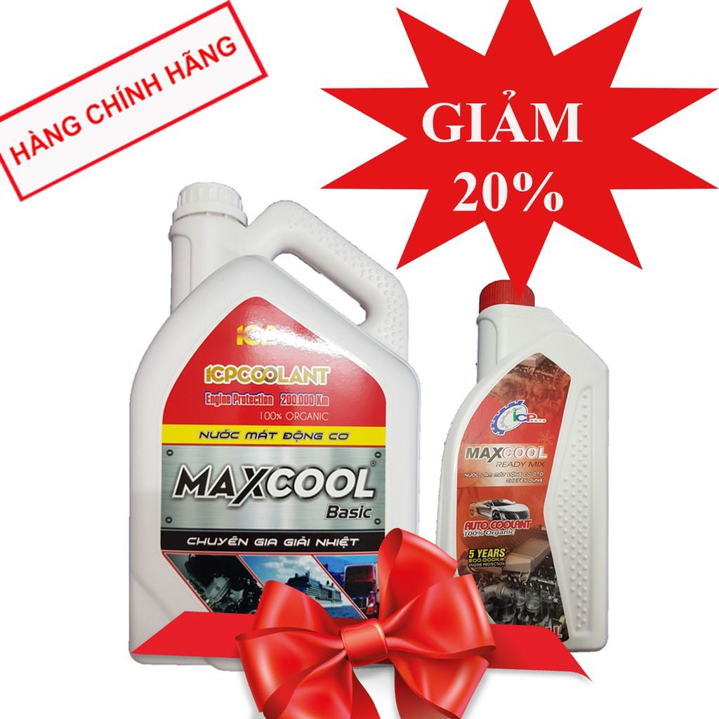 Combo 2 can nước làm mát động cơ ô tô màu đỏ Maxcool Can 4 Lít + 1 lít