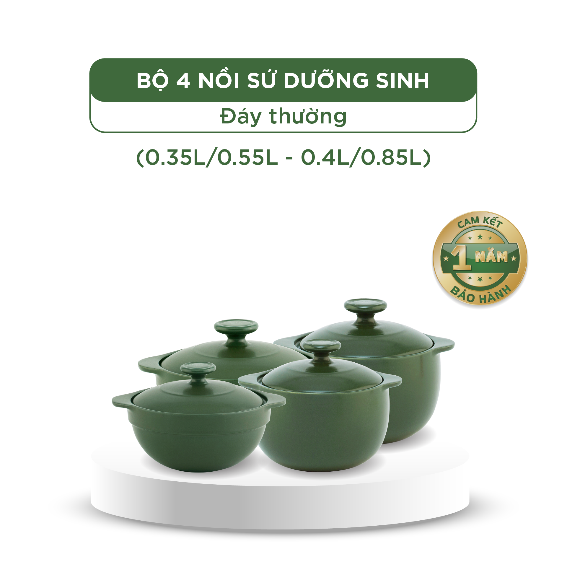 Bộ 4 NồI Sứ Dưỡng Sinh Minh Long (0.35L, 0.4L, 0.55L, 0.85L)