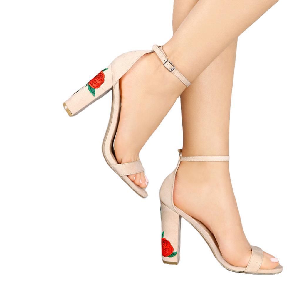 Dép sandal nữ Da Lộn Thêu Giày Nữ Cao Gót 20733