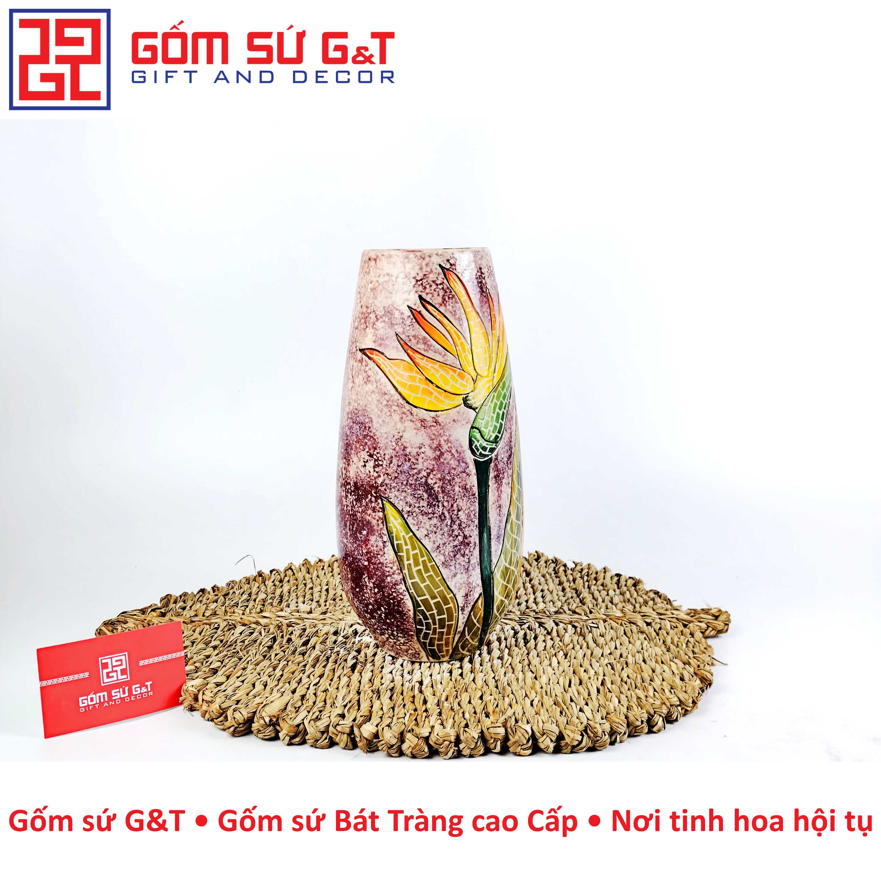 Lọ hoa bom miệng rộng hoa thiên điểu Gốm Sứ G&amp;T