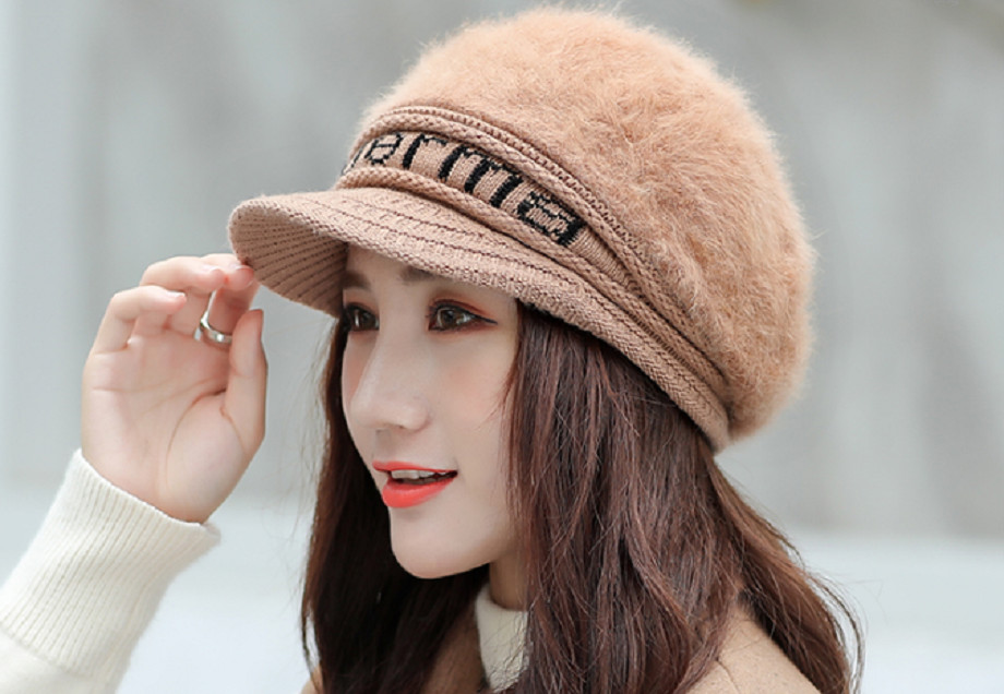 Mũ len lưỡi trai lông thỏ phong cách Hàn mũ nón len thời trang